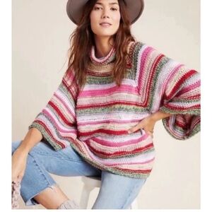 Anthropologie Multicolor Striped Poncho Sweater